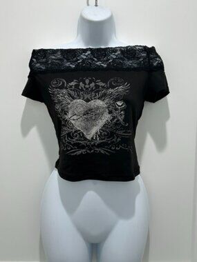 Black square neck off the shoulder top